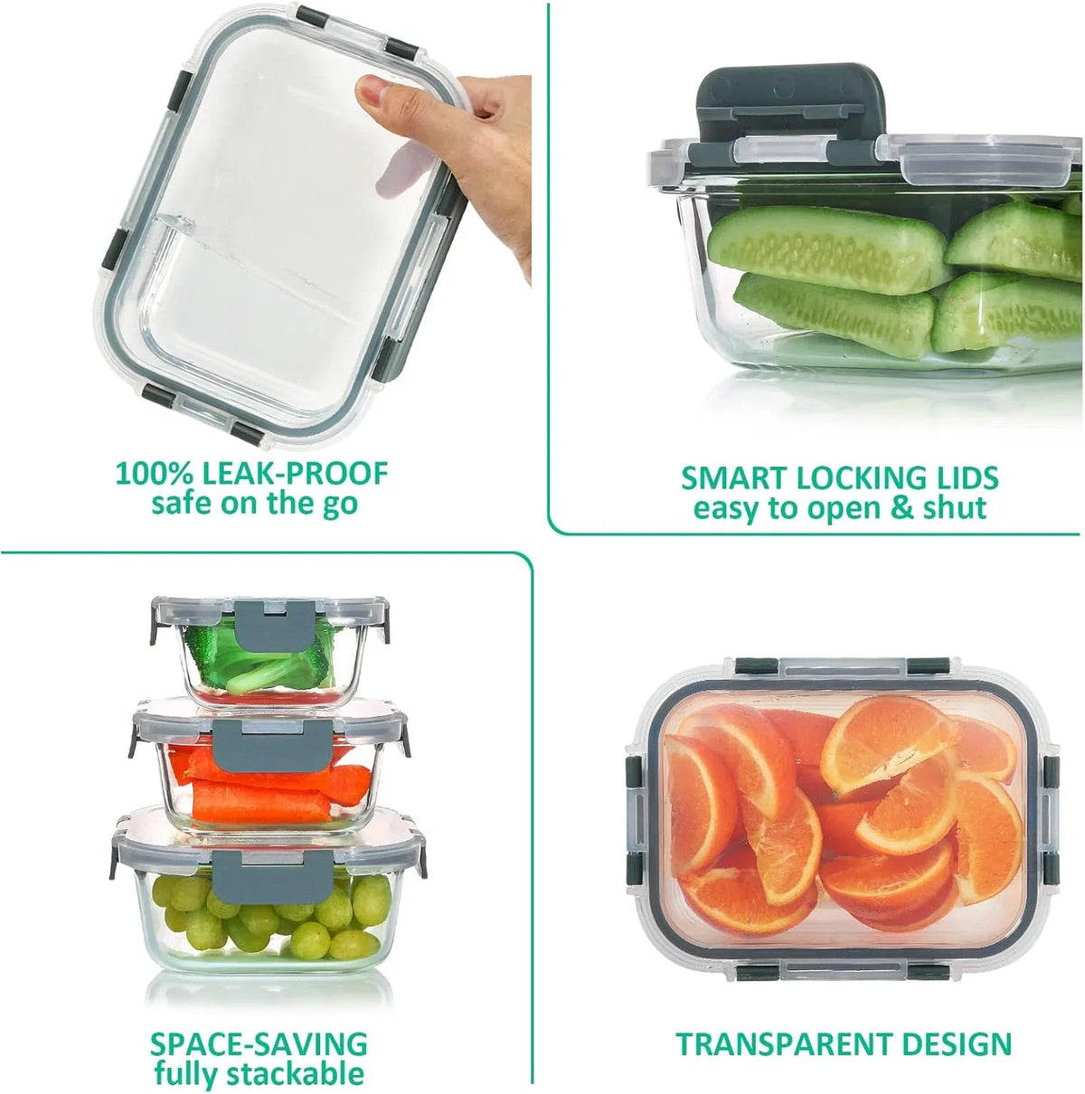 Glass Food Storage Set | Airtight & Stackable | 24-Piece
