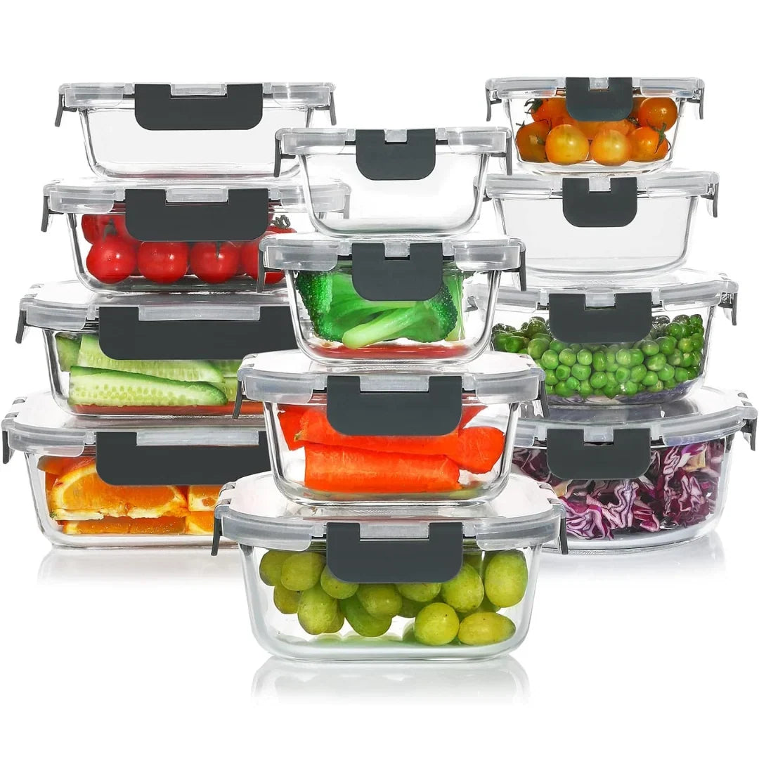 Glass Food Storage Set | Airtight & Stackable | 24-Piece