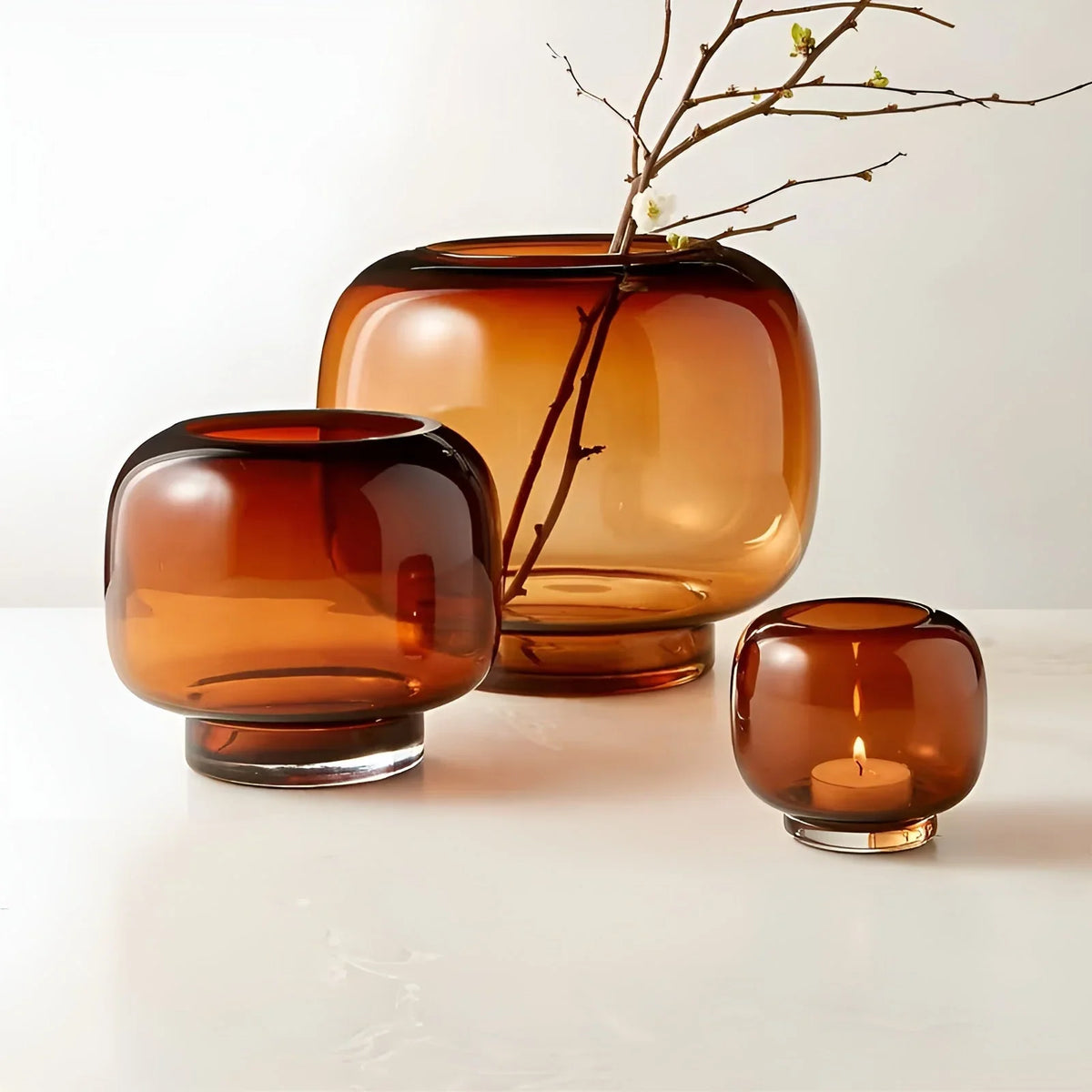 Glass Vase | Hand-Blown Amber Glass & Minimalist Design