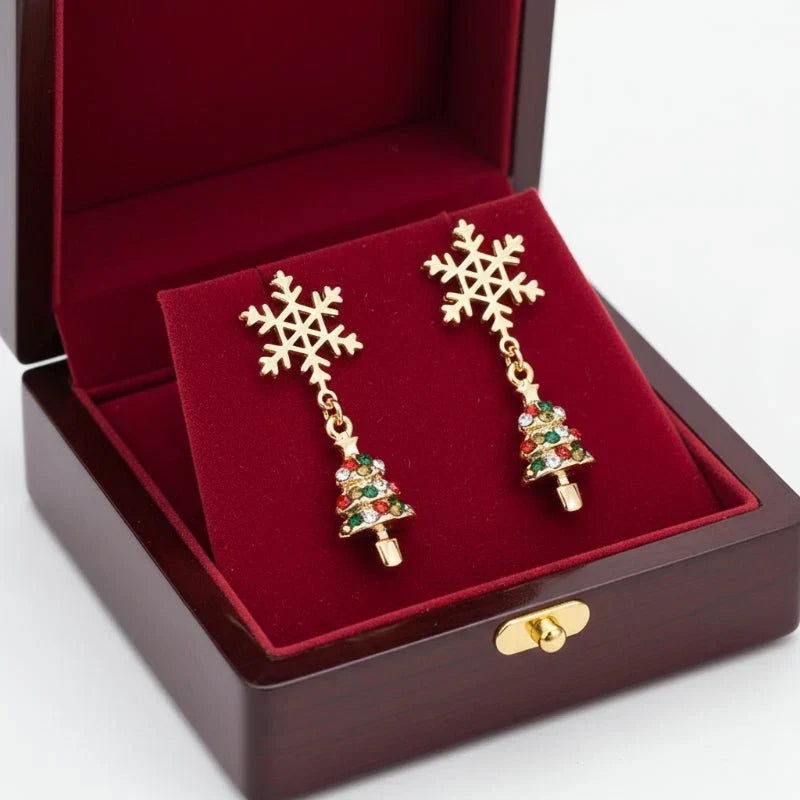 Gold-Plated Stainless Steel Snowflake Christmas Dangle Earrings