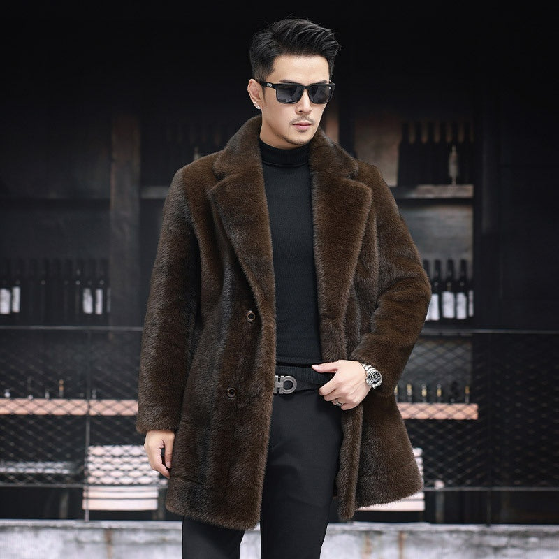 Ryder | Men's Long Winter Faux Fur Coat Lapel Collar