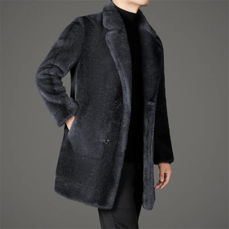 Ryder | Men's Long Winter Faux Fur Coat Lapel Collar