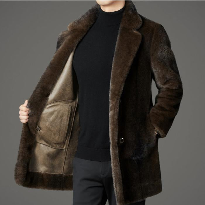 Ryder | Men's Long Winter Faux Fur Coat Lapel Collar