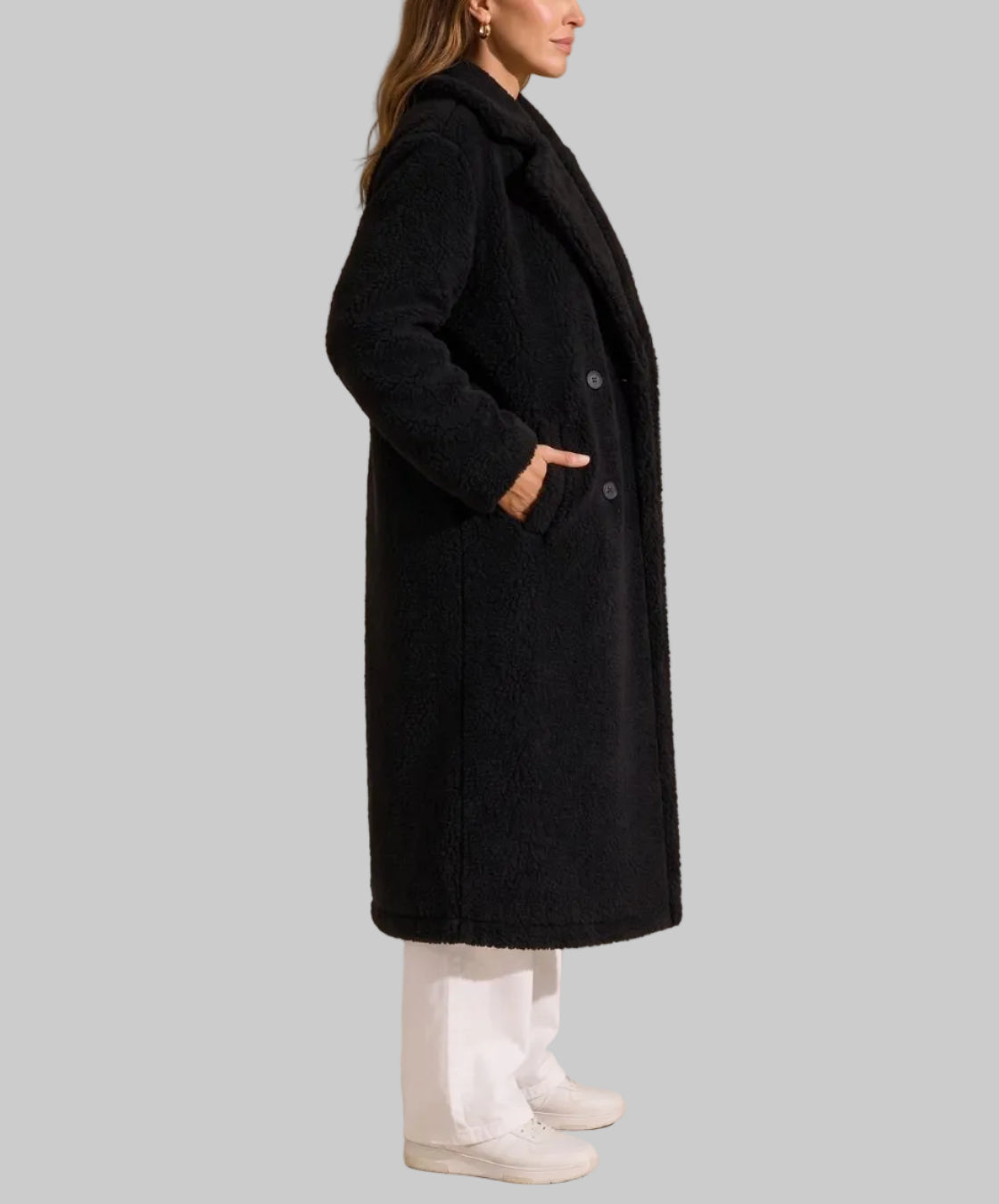 Greta - Women's Double-Breasted Teddy Coat with Notch Collar