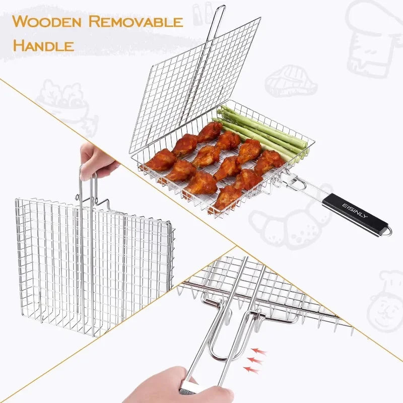 Grill Basket | Foldable Stainless Steel & Dishwasher-Safe