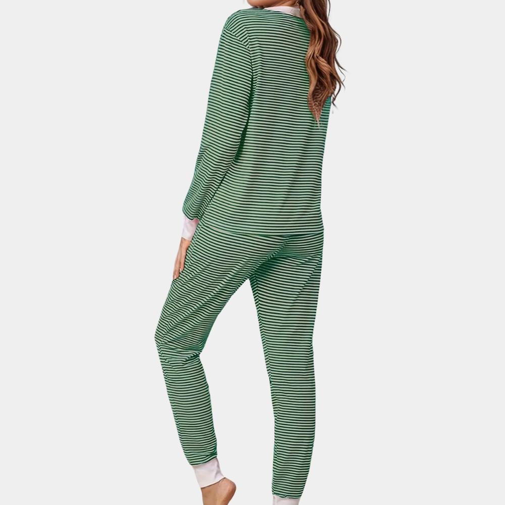 Women's Red Striped Pyjama Set | Long Sleeve Loungewear