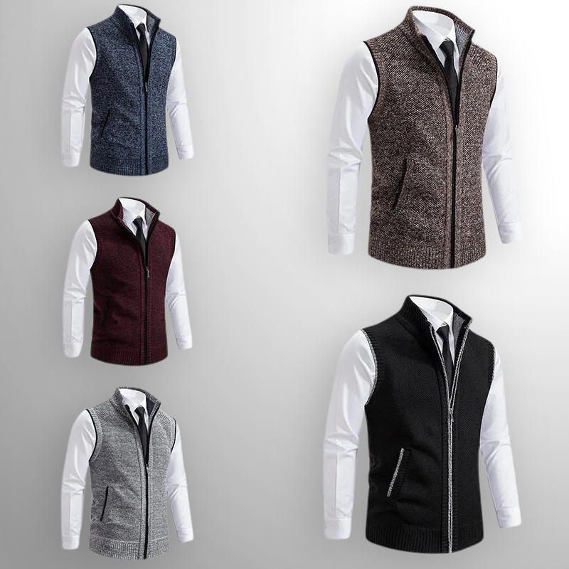 Maxwell | Men's Zip Up Sweater Vest Knit High Collar