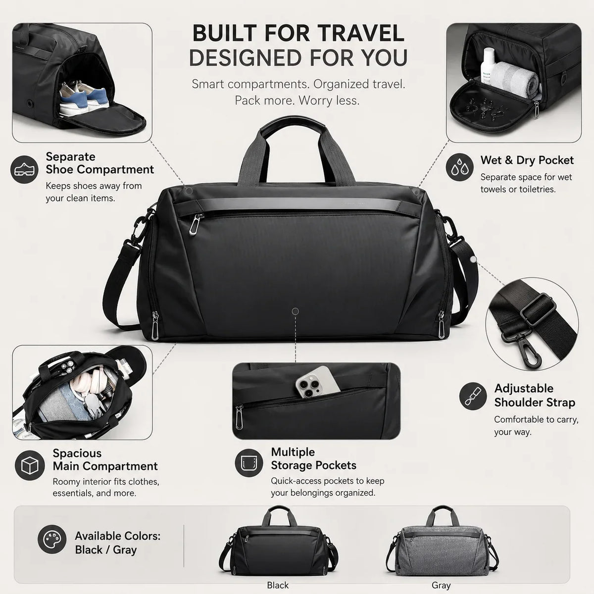 Gym Duffel Bag | Waterproof & Ventilated Shoe Compartment