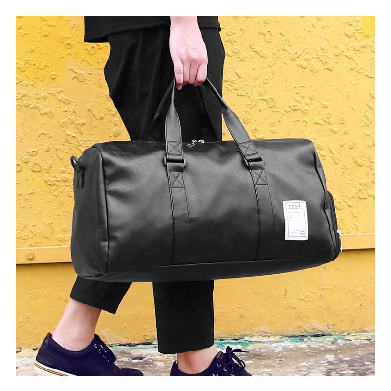 Gym Travel Carry on Duffel Bag with Shoulder Strap Faux Leather Water Resistant