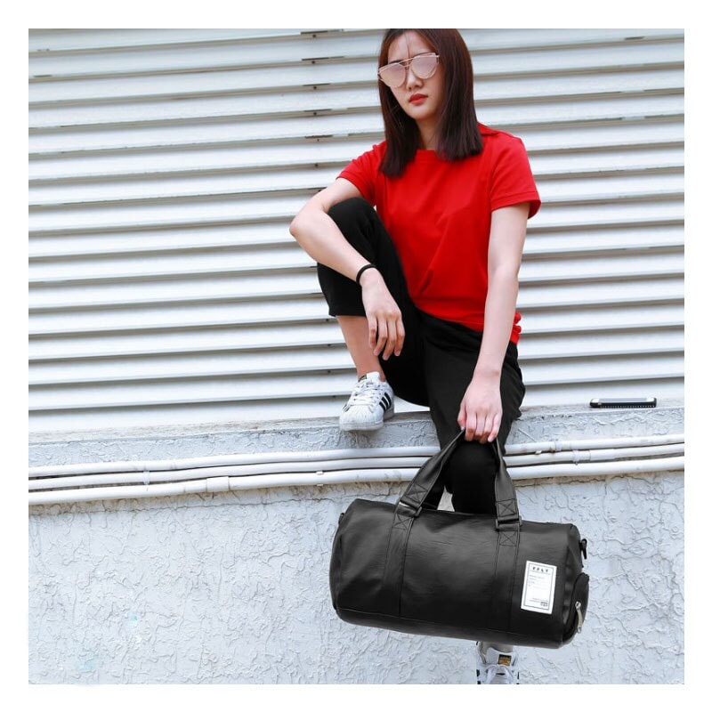 Gym Travel Carry on Duffel Bag with Shoulder Strap Faux Leather Water Resistant