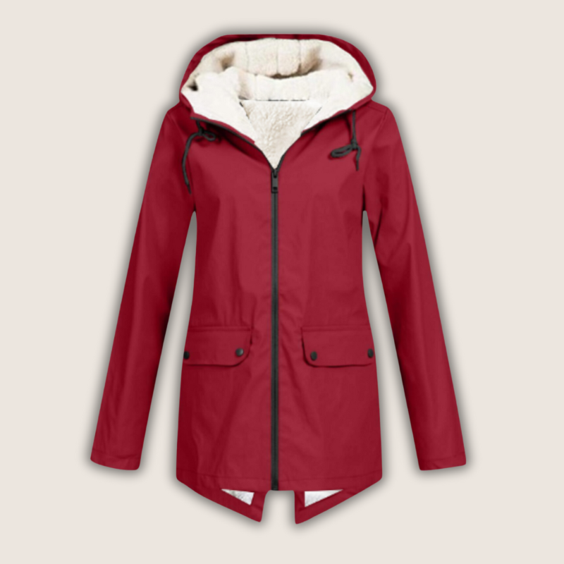Hailey - Women's Sherpa-Lined Windproof Rain Jacket Parka with Adjustable Hood