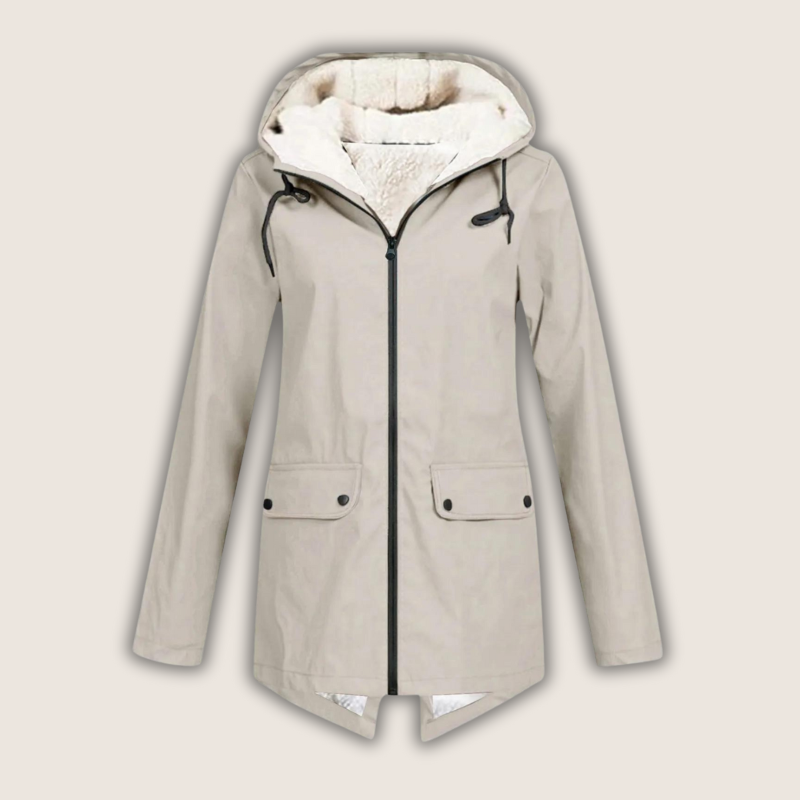 Hailey - Women's Sherpa-Lined Windproof Rain Jacket Parka with Adjustable Hood