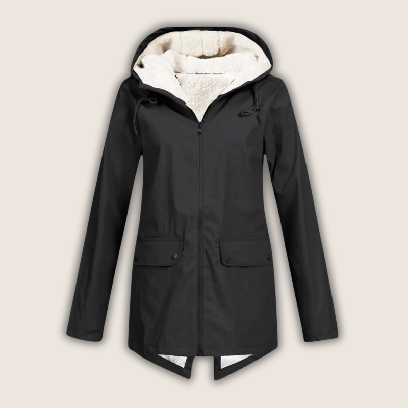 Hailey - Women's Sherpa-Lined Windproof Rain Jacket Parka with Adjustable Hood