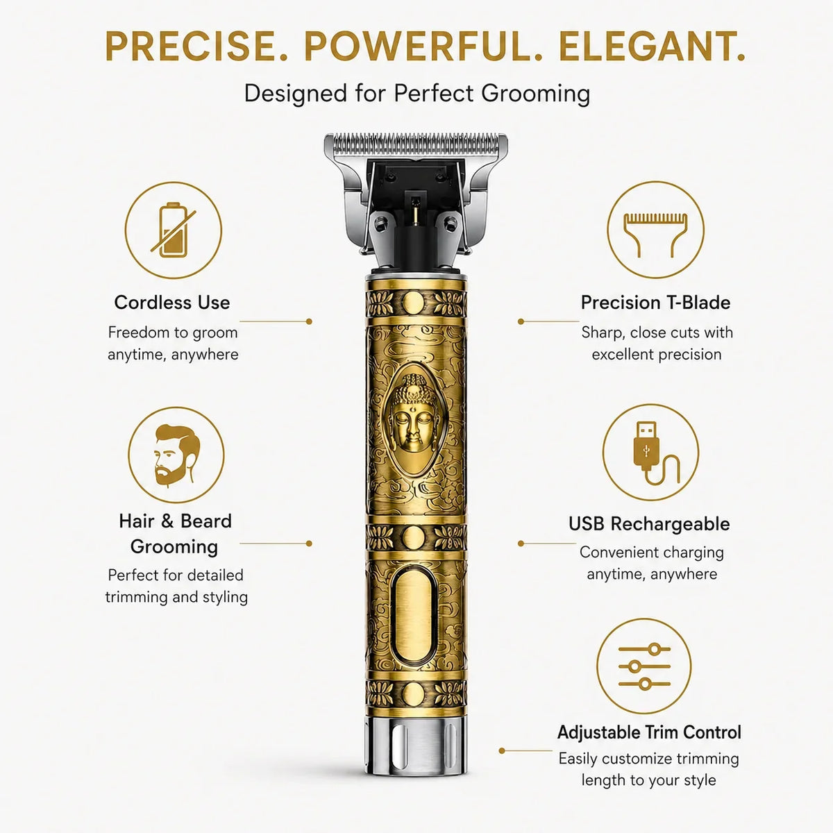 Hair & Beard Trimmer | Precision Adjustable Blade & USB Rechargeable