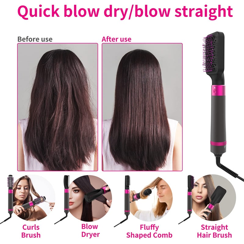 Hair Dryer and Diffuser Blow Brush with 5 Interchangeable Attachments and Comb for Styling