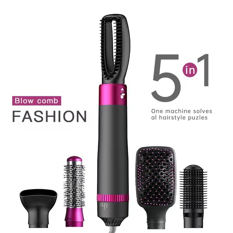 Hair Dryer and Diffuser Blow Brush with 5 Interchangeable Attachments and Comb for Styling