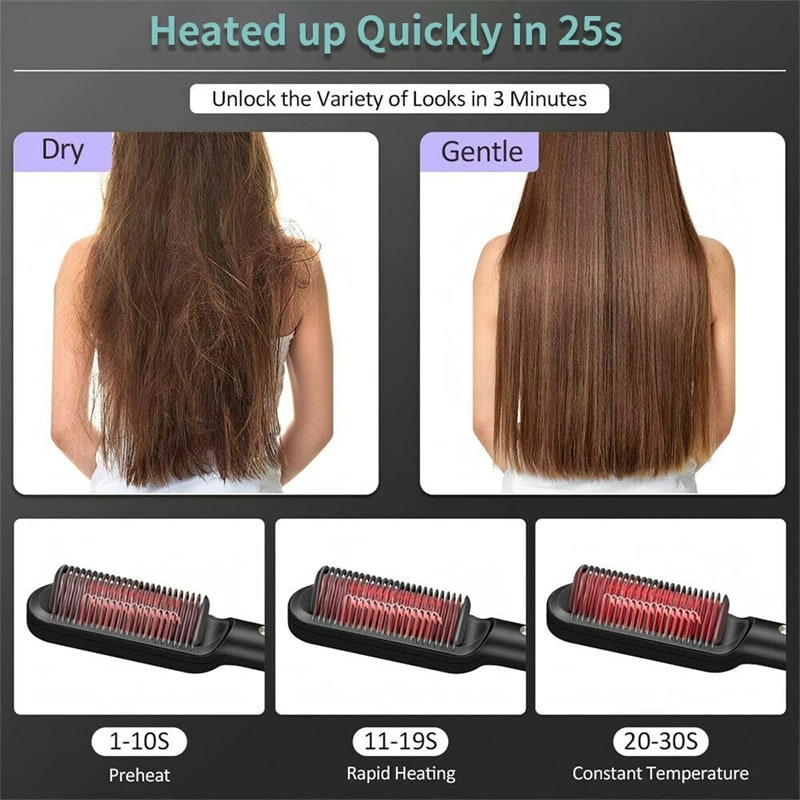 Hair Straightener Brush Heated Ceramic Flat Iron and Temperature Control