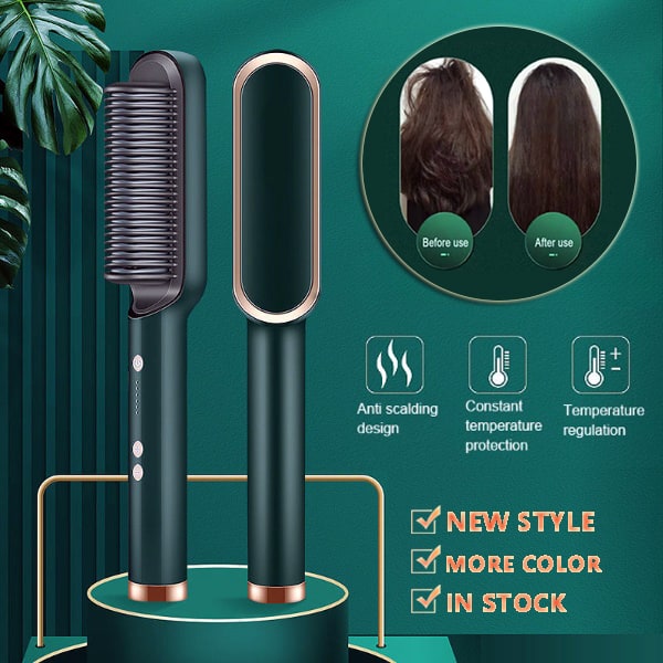 Hair Straightener Brush Heated Ceramic Flat Iron and Temperature Control