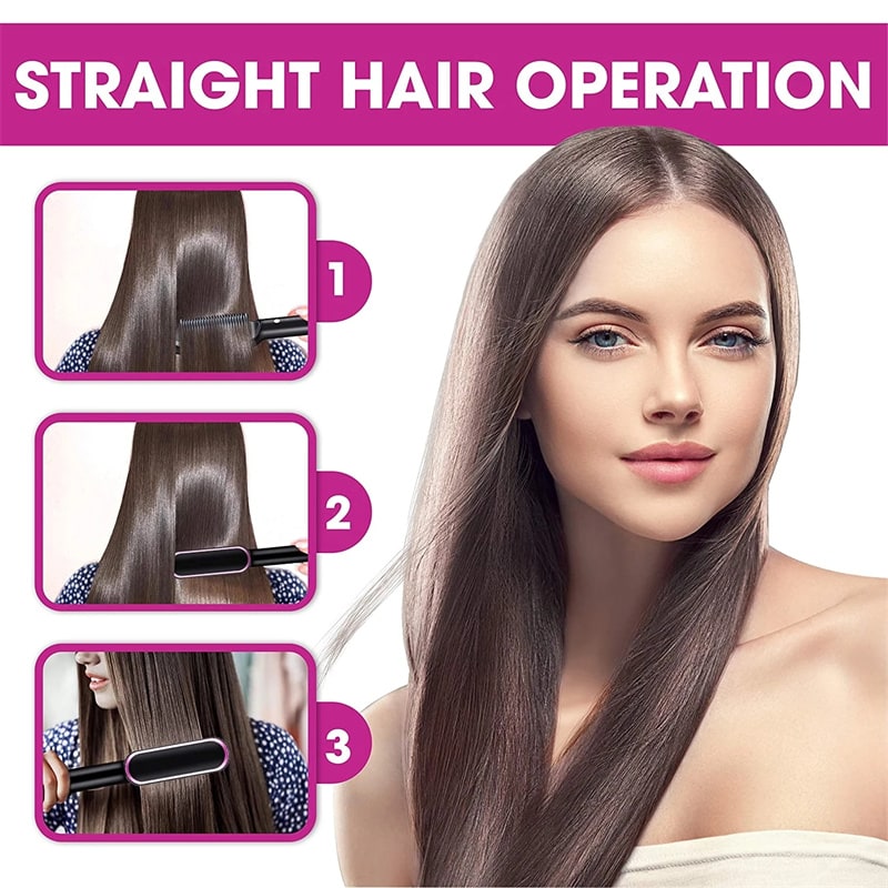 Hair Straightener Brush Heated Ceramic Flat Iron and Temperature Control