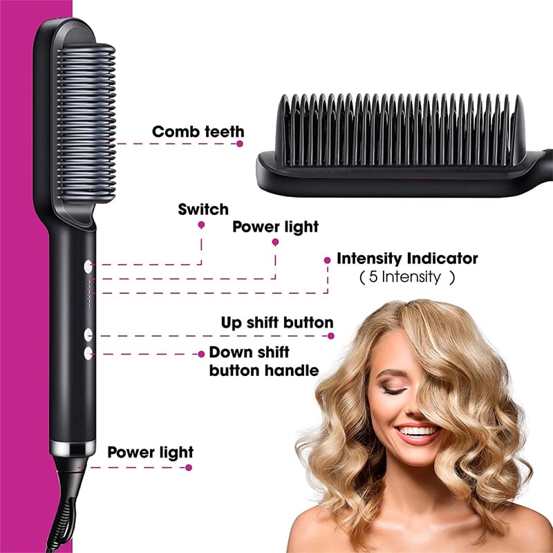 Hair Straightener Brush Heated Ceramic Flat Iron and Temperature Control