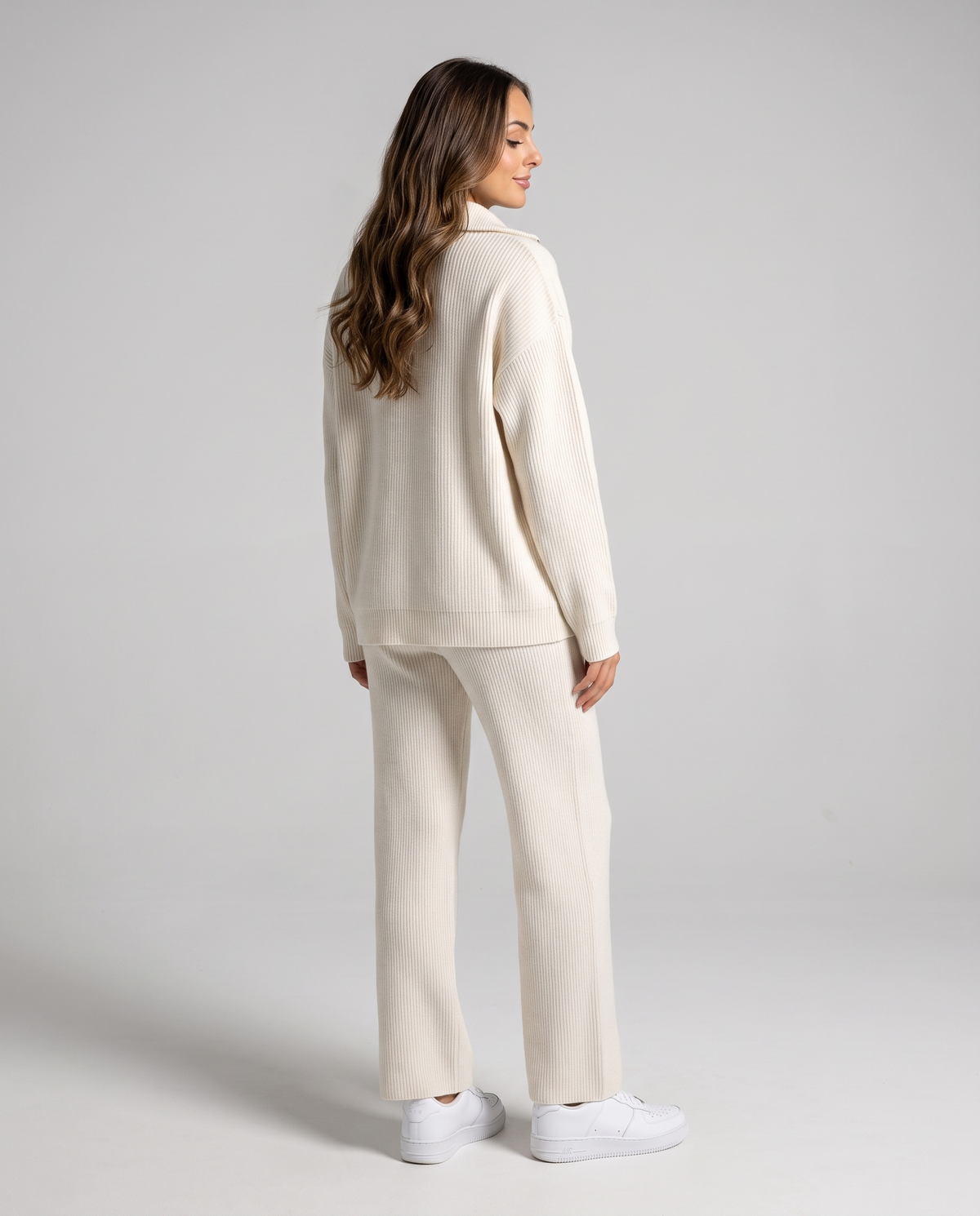 Half-Zip Loungewear Set – Ribbed Knit Pullover & Wide-Leg Pants | Odile