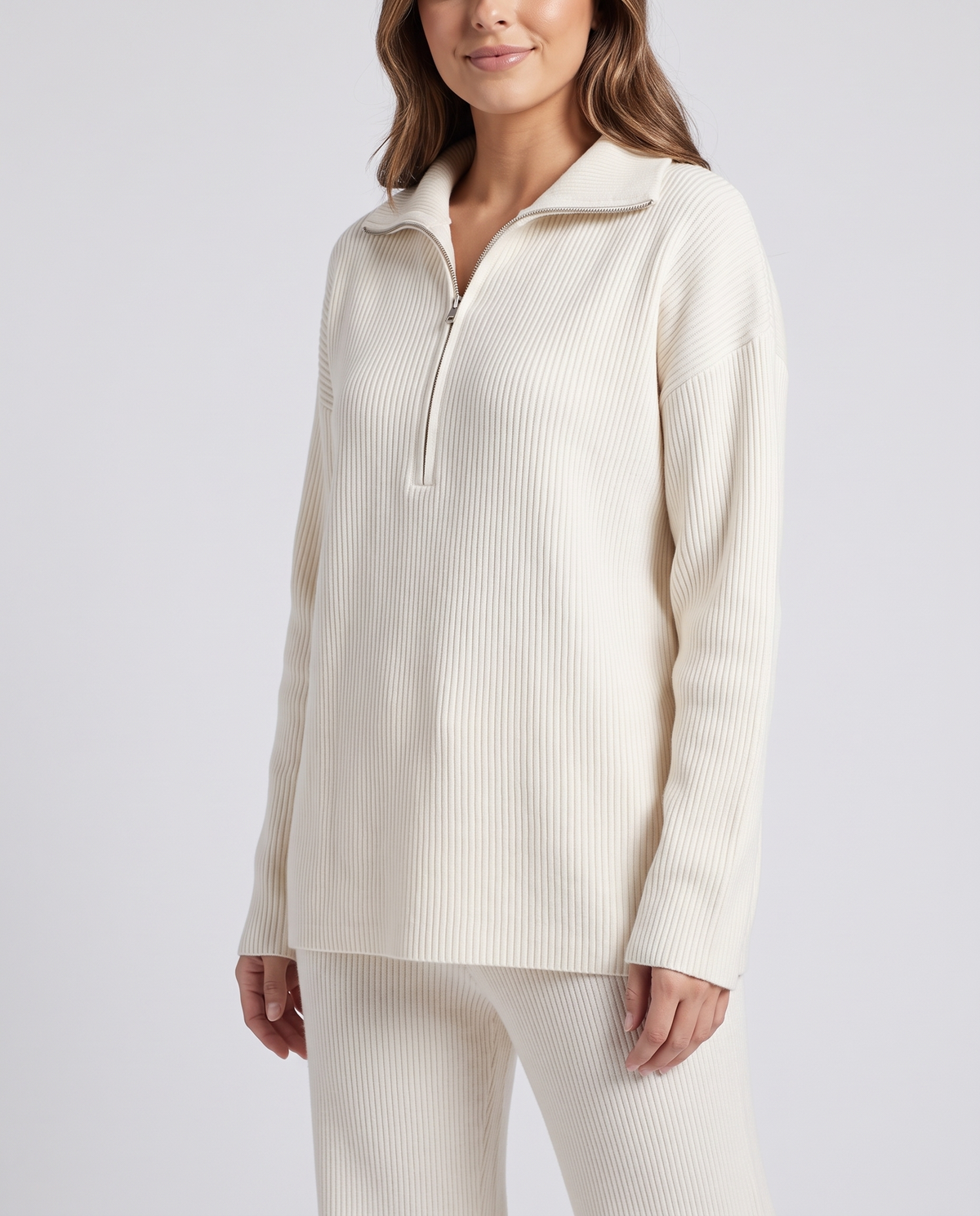 Half-Zip Loungewear Set – Ribbed Knit Pullover & Wide-Leg Pants | Odile