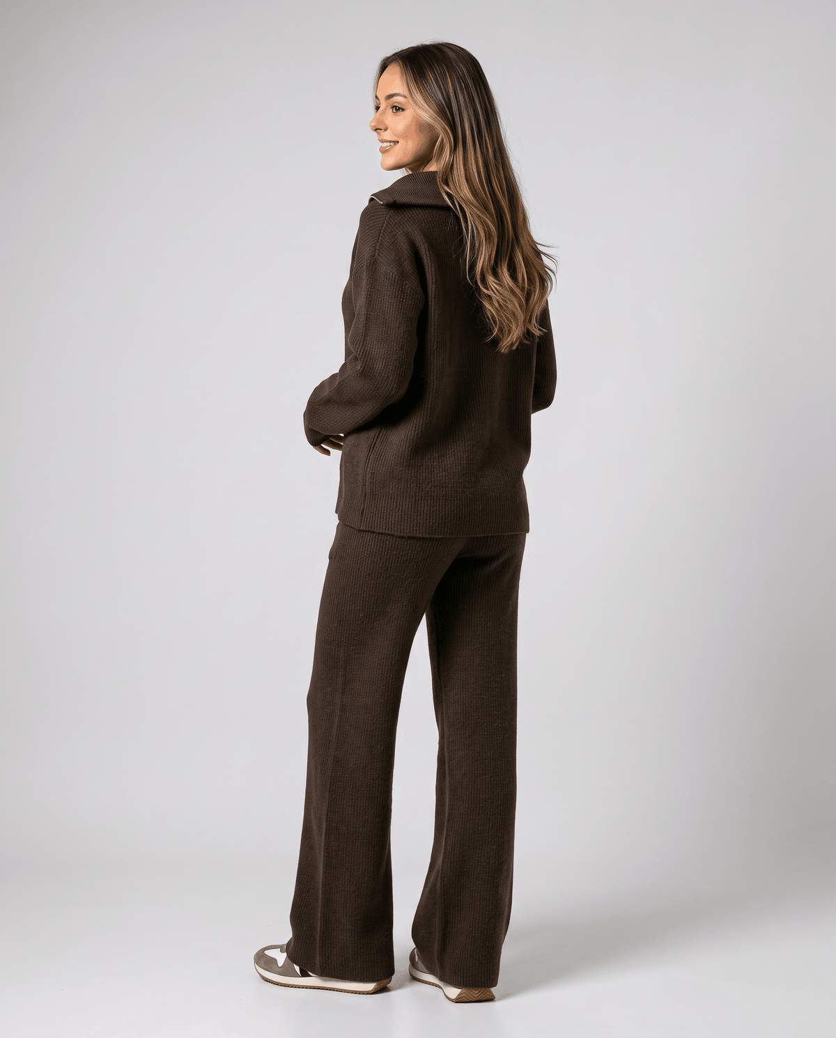 Half-Zip Loungewear Set – Ribbed Knit Pullover & Wide-Leg Pants | Odile