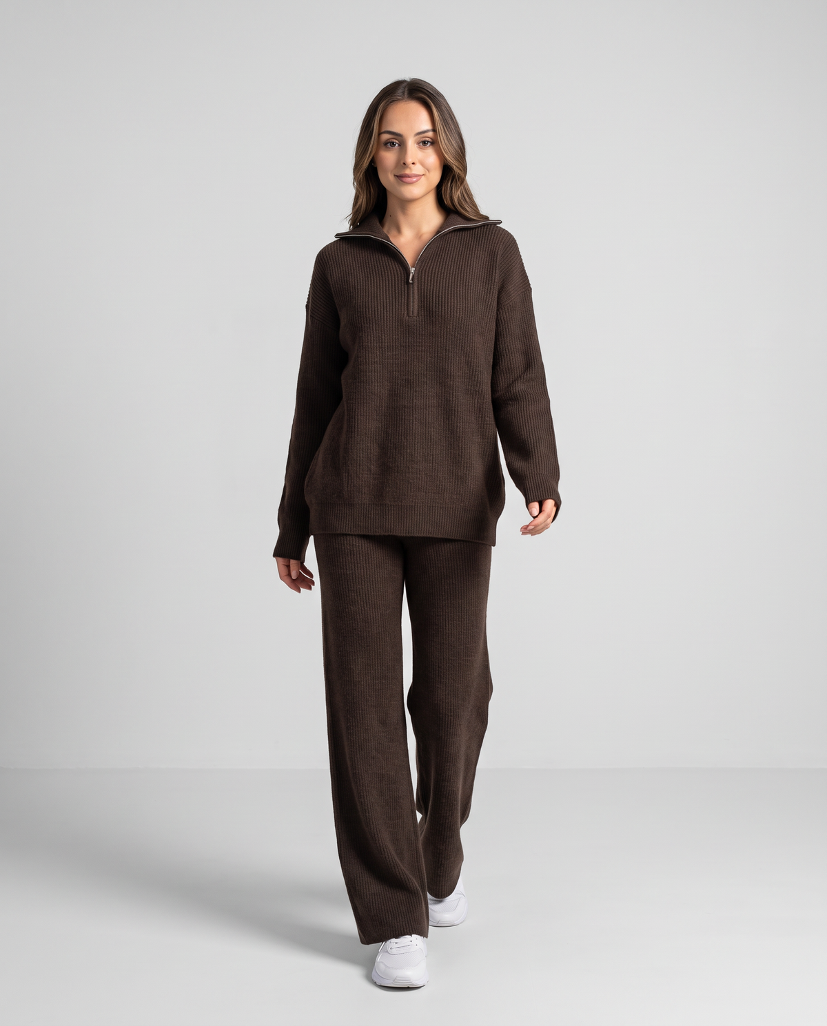 Half-Zip Loungewear Set – Ribbed Knit Pullover & Wide-Leg Pants | Odile