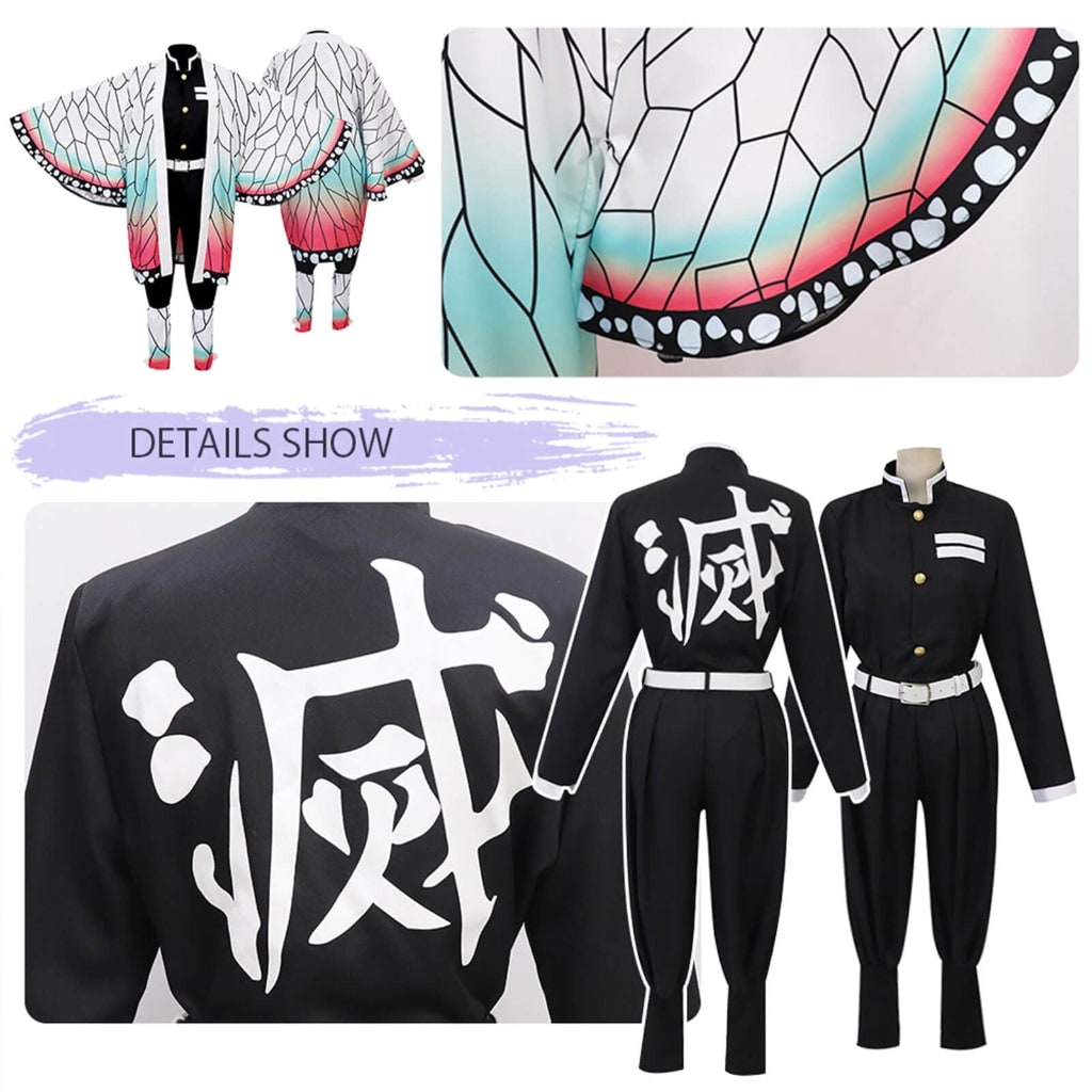 Halloween Anime Cosplay Costume with Butterfly Kimono Jacket and Accessories Set