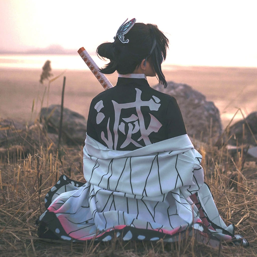 Halloween Anime Cosplay Costume with Butterfly Kimono Jacket and Accessories Set