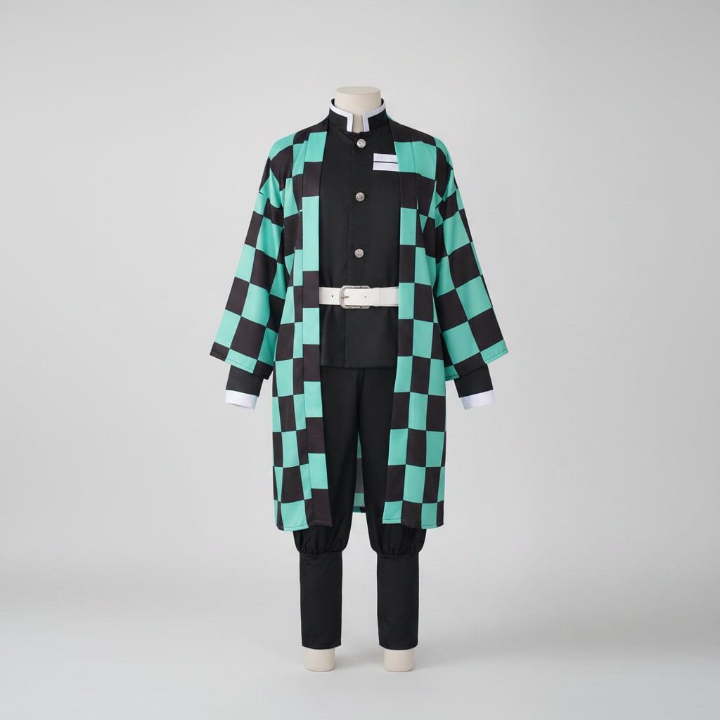 Halloween Anime Cosplay Costume with Checkered Haori Jacket and Fox