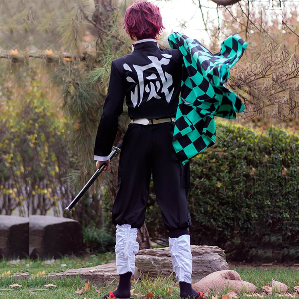Halloween Anime Cosplay Costume with Checkered Haori Jacket and Fox