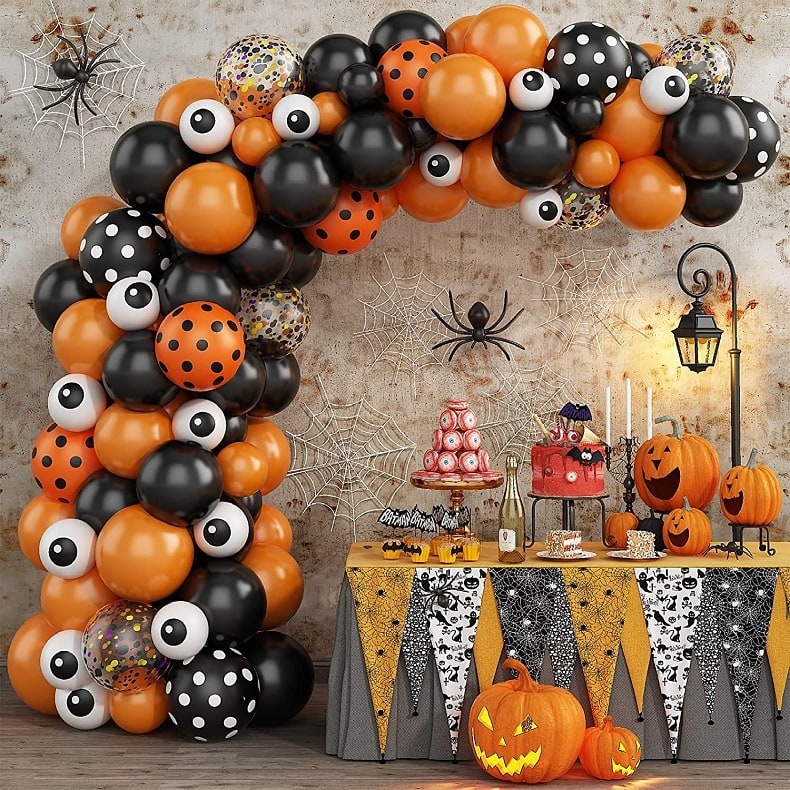 Halloween Balloon Arch Kit with Garland Foil and Eyeball Decorations Reusable