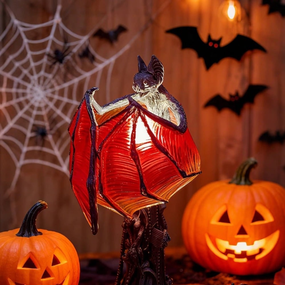 Halloween Bat Table Lamp with Mid Century Modern Design and Battery Powered Cathedral Base