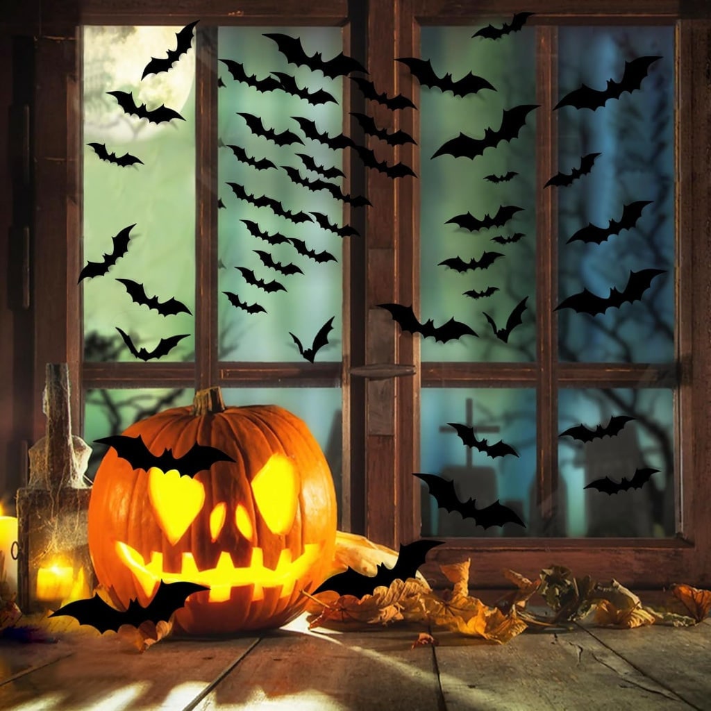 Halloween Bat Wall Decals with 3D Foldable Wings Custom Vinyl Art Stickers for Party Decoration