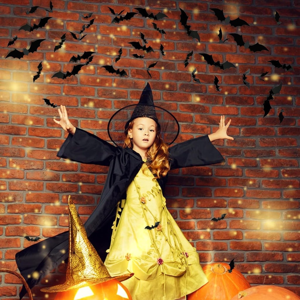Halloween Bat Wall Decals with 3D Foldable Wings Custom Vinyl Art Stickers for Party Decoration