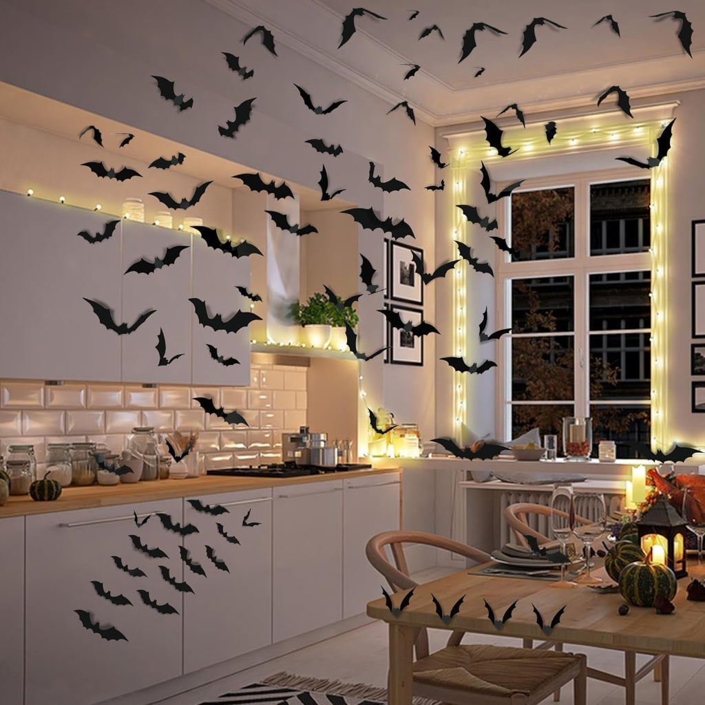 Halloween Bat Wall Decals with 3D Foldable Wings Custom Vinyl Art Stickers for Party Decoration