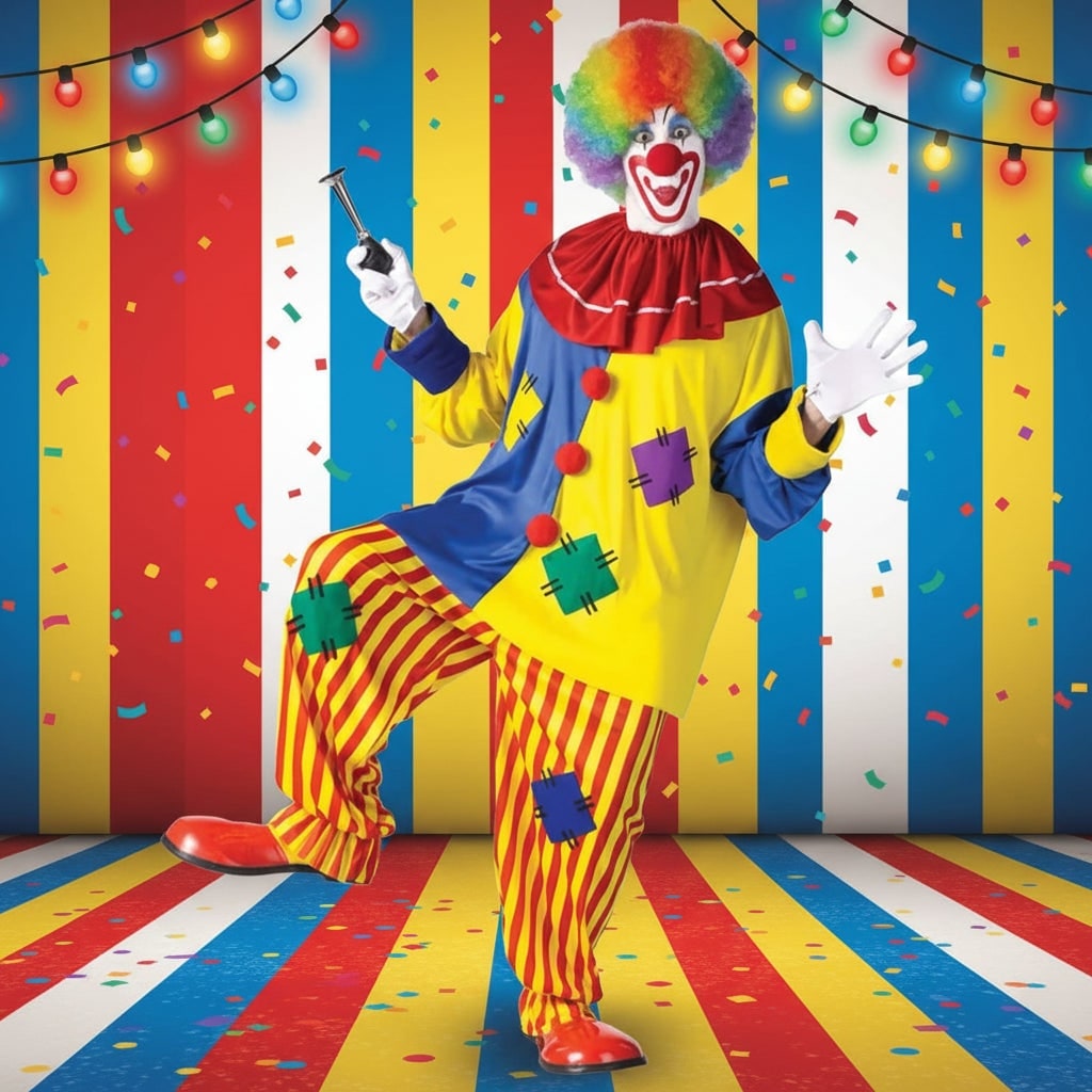 Halloween Clown Costume Outfit Tunic Pants and Ruffled Collar for Party and Circus Dress-Up