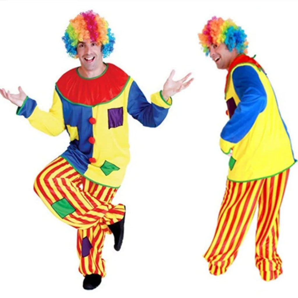 Halloween Clown Costume Outfit Tunic Pants and Ruffled Collar for Party and Circus Dress-Up