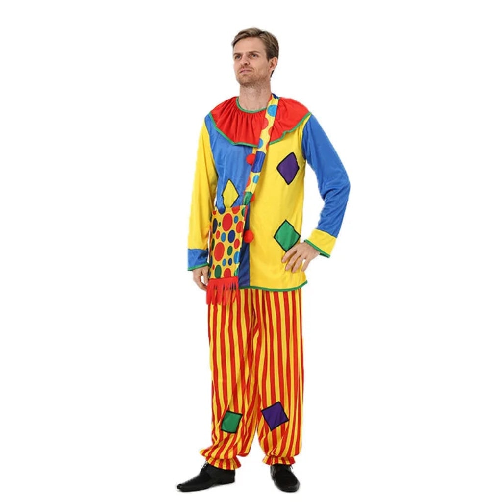 Halloween Clown Costume Outfit Tunic Pants and Ruffled Collar for Party and Circus Dress-Up