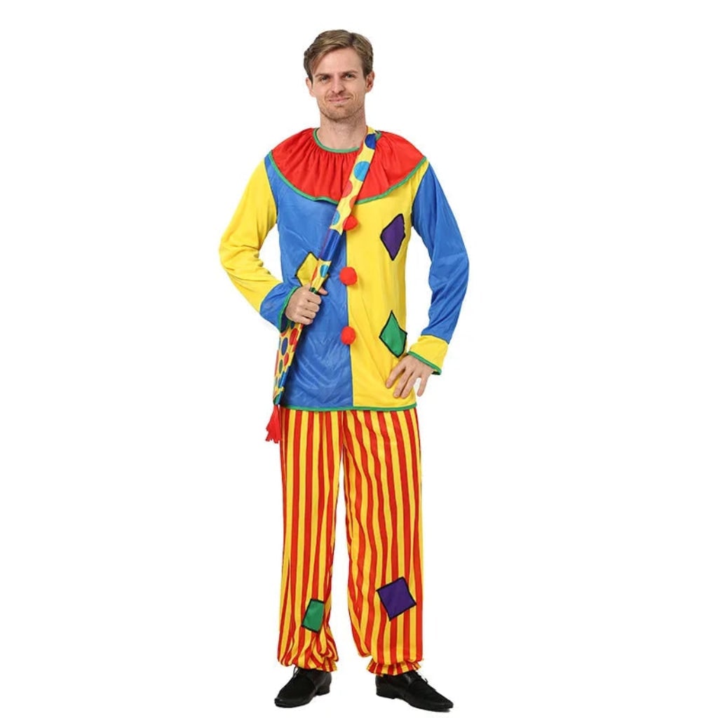 Halloween Clown Costume Outfit Tunic Pants and Ruffled Collar for Party and Circus Dress-Up
