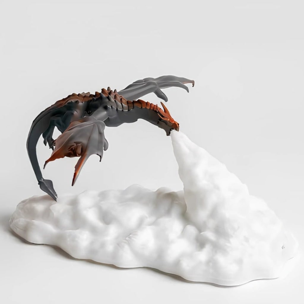Halloween Dragon Night Light Small Bedside Table Lamp with Rechargeable LED and Red Flame Glow