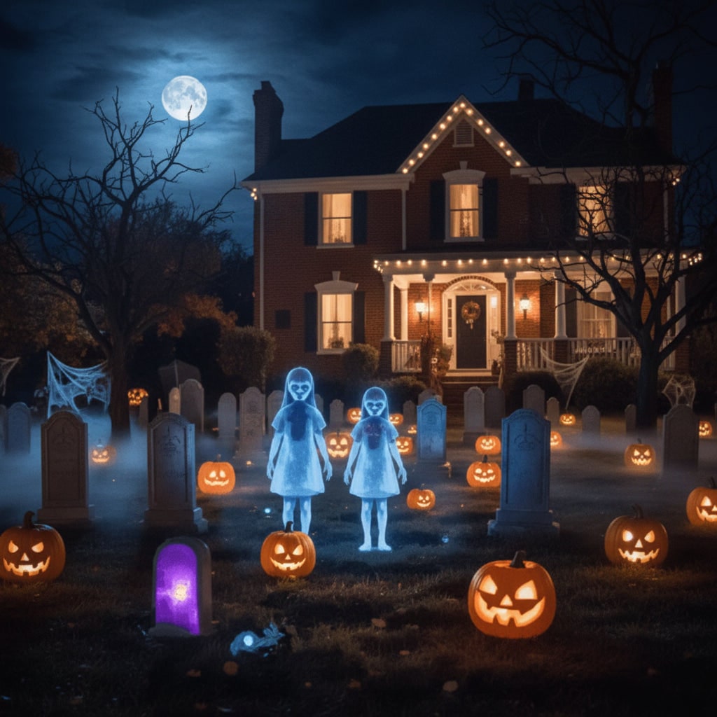 Halloween Ghost Decoration Large Outdoor Scary Figure with Glowing Blue Lights