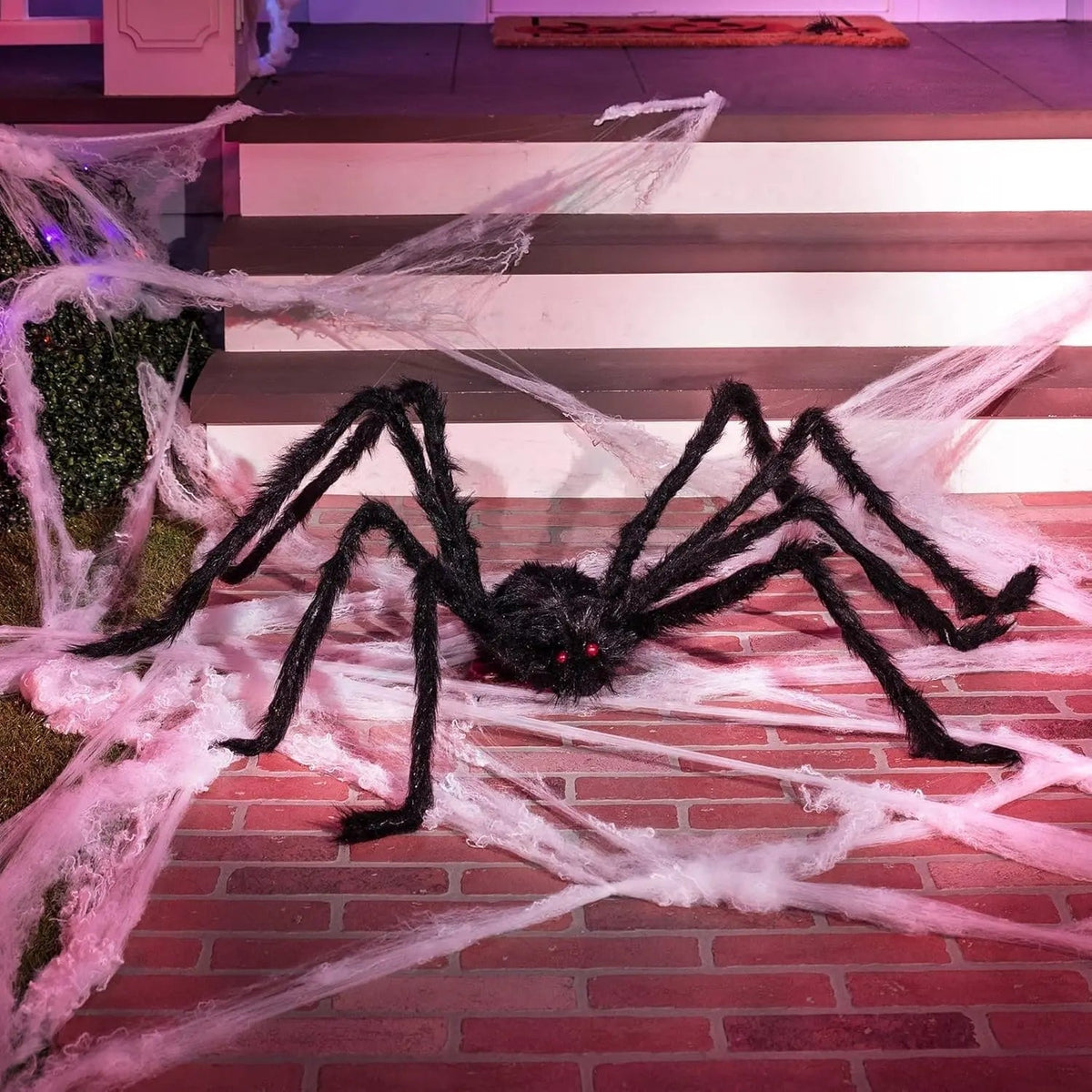 Halloween Giant Spider Decoration Outdoor Prop with Poseable Legs and Red Eyes for Yard Party