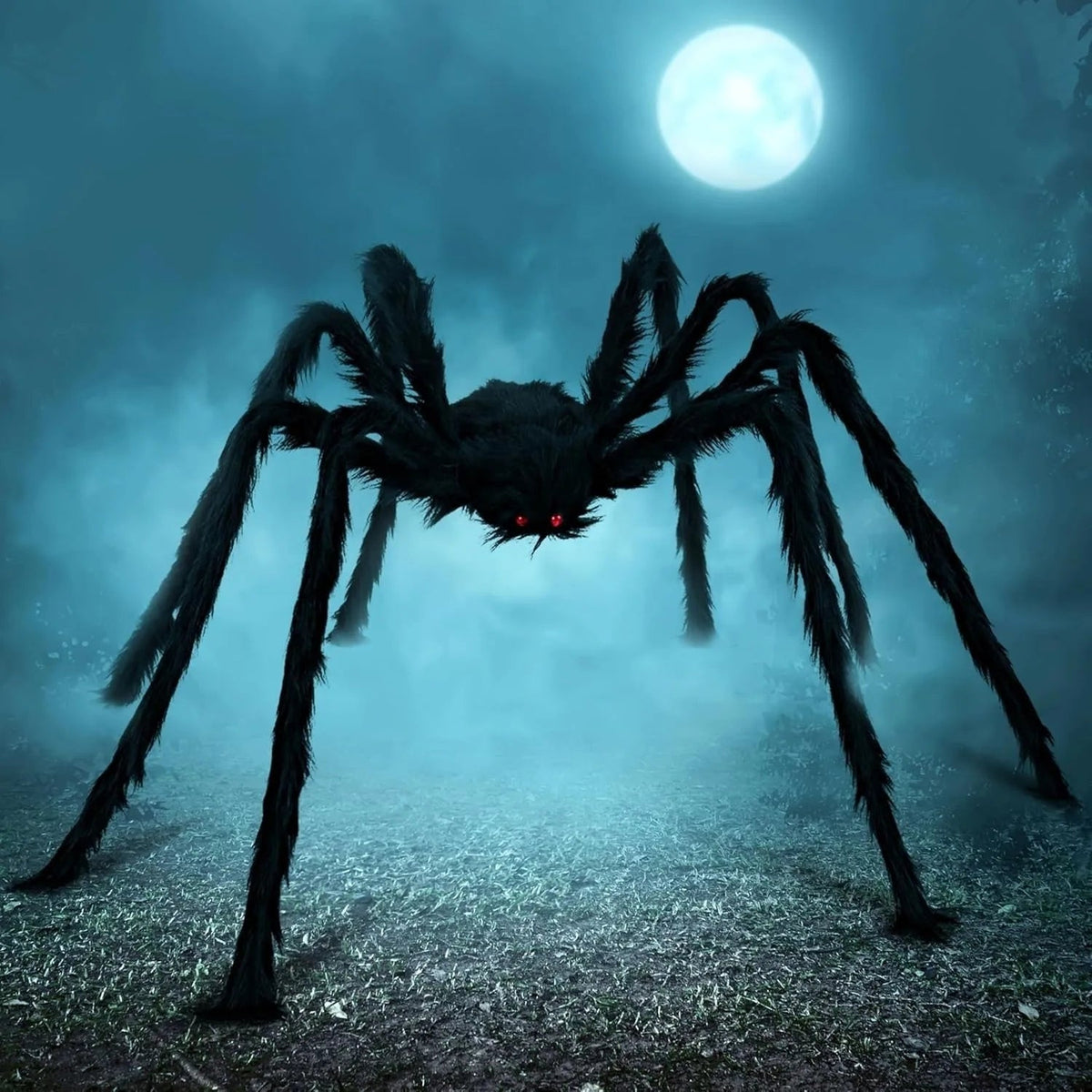 Halloween Giant Spider Decoration Outdoor Prop with Poseable Legs and Red Eyes for Yard Party