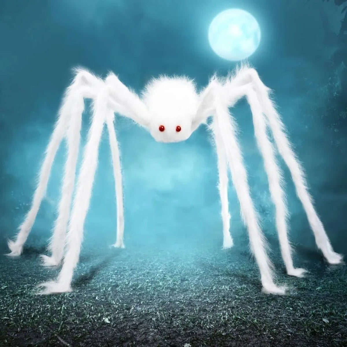 Halloween Giant Spider Decoration Outdoor Prop with Poseable Legs and Red Eyes for Yard Party