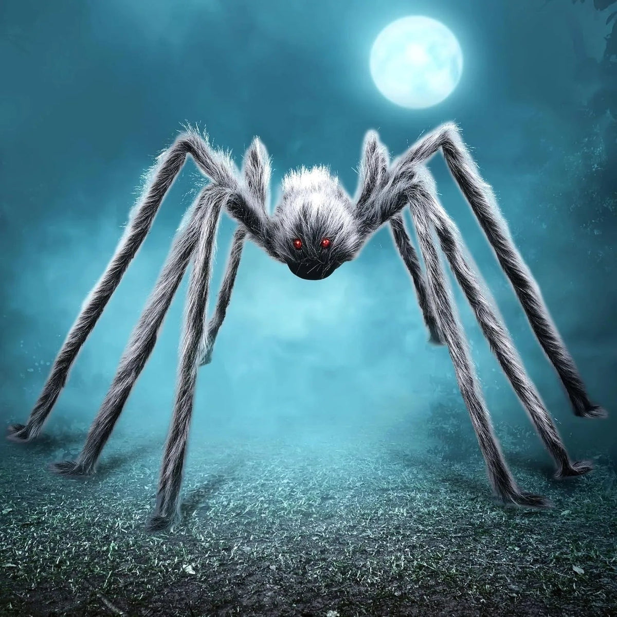 Halloween Giant Spider Decoration Outdoor Prop with Poseable Legs and Red Eyes for Yard Party