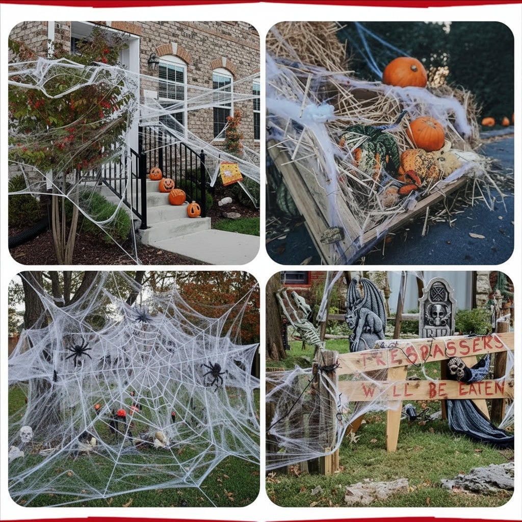 Halloween Giant Spider Web Decoration Stretchy Cobweb with Black for Outdoor Party and Haunted House