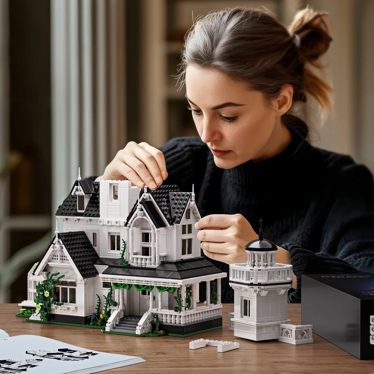 Halloween Haunted House Building Block Set Model Kit with LED Lights and Brick Assembly