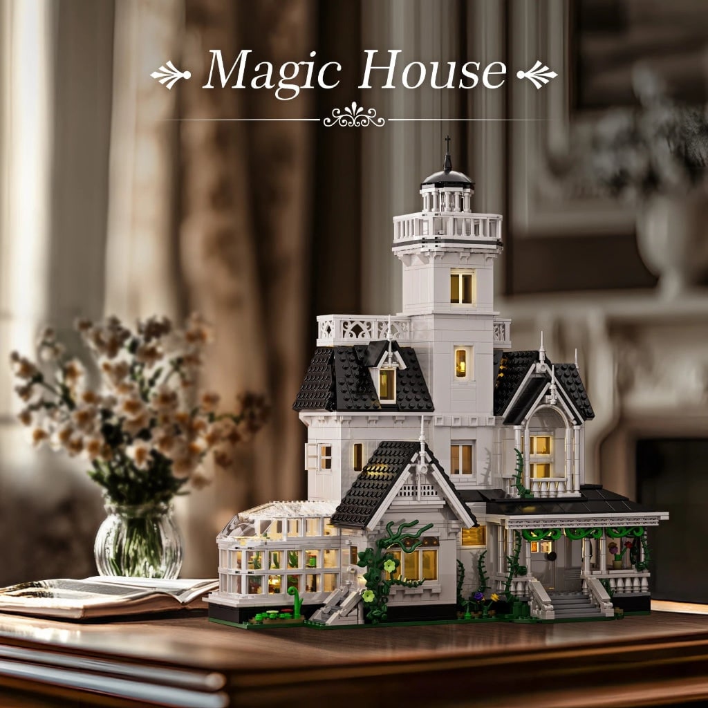 Halloween Haunted House Building Block Set Model Kit with LED Lights and Brick Assembly